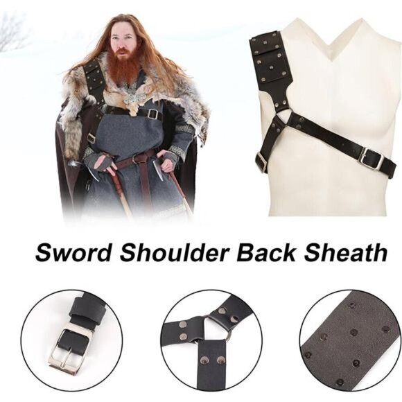 Medieval Sword Back Holster Cosplay Sword Belt Frog Adjustable Sword Back Holder - Picture 4 of 8